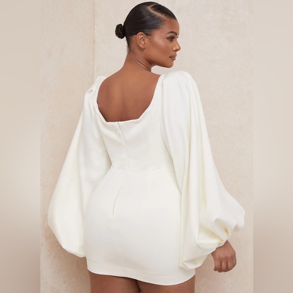 House of CB Dresses House Of Cb Carlyn Ivory Satin Balloon Sleeve
